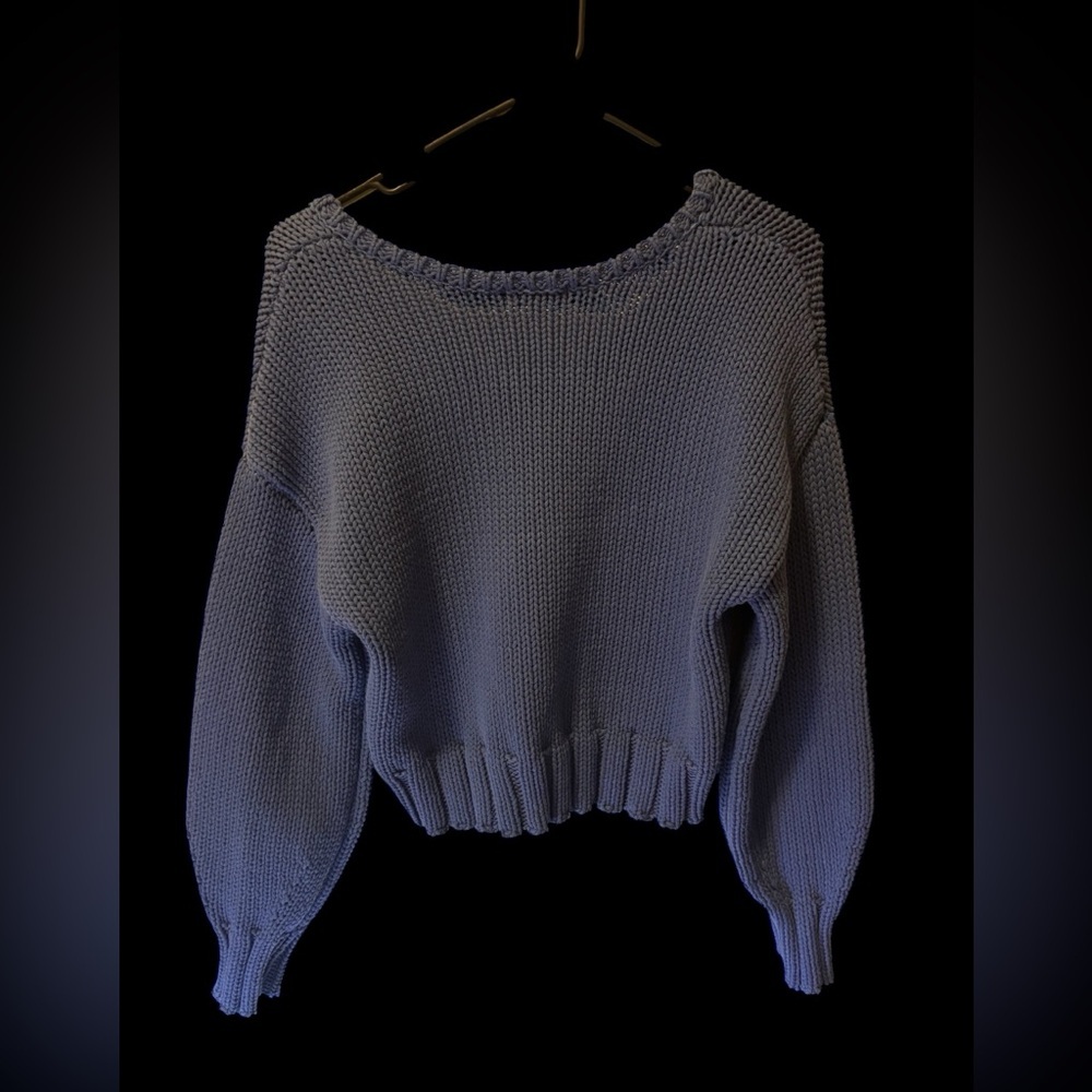 Z Supply Deep Blue V-Neck Crop Sweater - Picture 3 of 3
